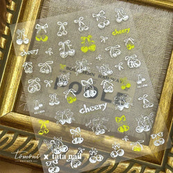 Colourful Cherry Abundant Fruits Bowknot Shiny White Line Outline Self Adhesive Nail Art Stickers Chic Rhinestone Manicure Decal (ONLINE ORDER ONLY)