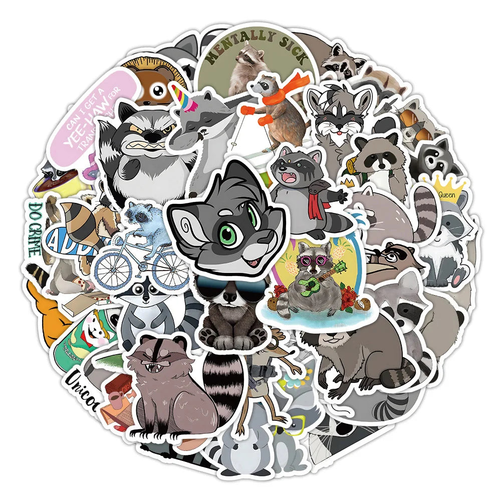 Raccoon Cartoon Animal Stickers for Phone Laptop Luggage Skateboard - 10/30/50PCS (Online Order Only)