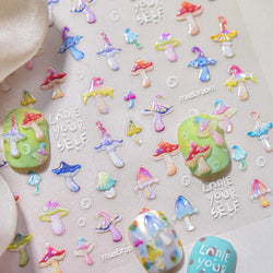 Cute Colored Mushrooms Water Bubbles Umbrella-shaped Plant Various Shapes Fungi Lovely Adhesive Nail Art Stickers Manicure Decal (ONLINE ORDER ONLY)
