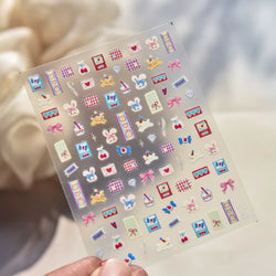 Graffiti Rabbit Dog Bunny Milk Strawberry Jewel Candy Knife Envelope Soft Relief Adhesive Nail Art Stickers Cute Manicure Decals (Online Order Only)