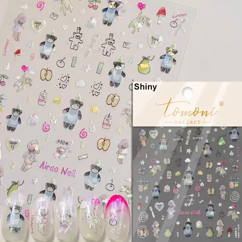 Bowknot Bear Cake Chocolates Food Star Cherry Apple Cook Love Heart Adhesive Nail Art Sticker Rhinestone Reliefs Manicure Decal (ONLINE ORDER ONLY)