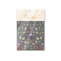 Colorful Food Pudding Alkali Water Bowknot Cream Fork Cup Bread Jelly Fruit Cartoon Cake Relief Nail Art Sticker Manicure Decals (ONLINE ORDER ONLY)