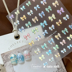 Colourful Grid Bowknot Charming Silk Ribbon Tie Chic 5D Self Adhesive Nail Art Sticker Sparkle Crystal Rhinestone Manicure Decal (ONLINE ORDER ONLY)