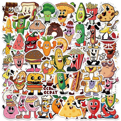 50pcs Funny Cute Cartoon Foods Stickers Decals For Laptop Water Bottle Luggage Notebook Phone Vinyl Waterproof Graffiti (ONLINE ORDER ONLY)