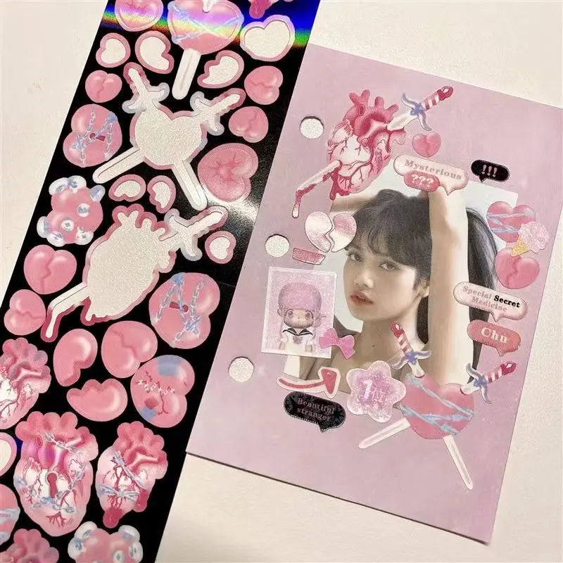 Korean Ins Dark Skull Love Key Chain Sticker Scrapbooking Photo Frame Handmade Stationery Decorative Kawaii Stickers Art Supply (ONLINE ORDER ONLY)