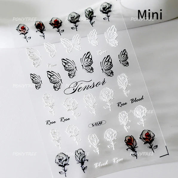 Green Blue Glass Butterfly Lily Flowers Star Line Water Droplet Charming Shiny Self Adhesive Nail Art Stickers Manicure Decals (ONLINE ORDER ONLY)