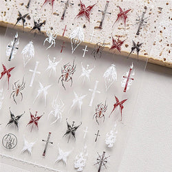 Gothic Dark Spider Butterfly Cross Flame Wings Halloween Horror Rose Flower Rabbit Pumpkin Bear Nail Art Stickers Manicure Decal (ONLINE ORDER ONLY)
