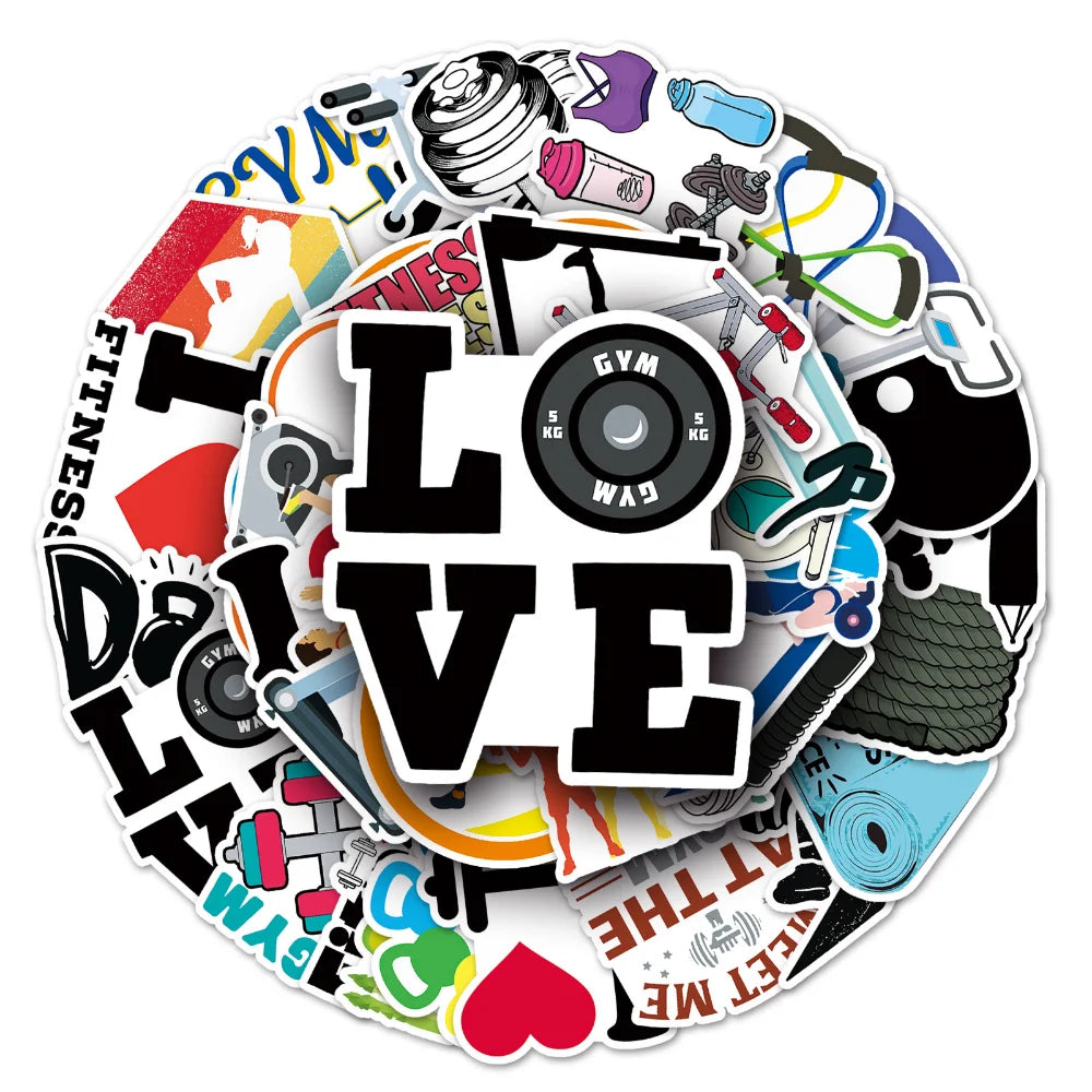 10/50Pcs Inspirational Fitness Graffiti Sticker Decals DIY Water Bottle Motorcycle Laptop GYM Cool Sticker for Kid Toys (ONLINE ORDER ONLY)