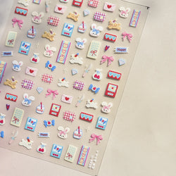 Graffiti Rabbit Dog Bunny Milk Strawberry Jewel Candy Knife Envelope Soft Relief Adhesive Nail Art Stickers Cute Manicure Decals (Online Order Only)
