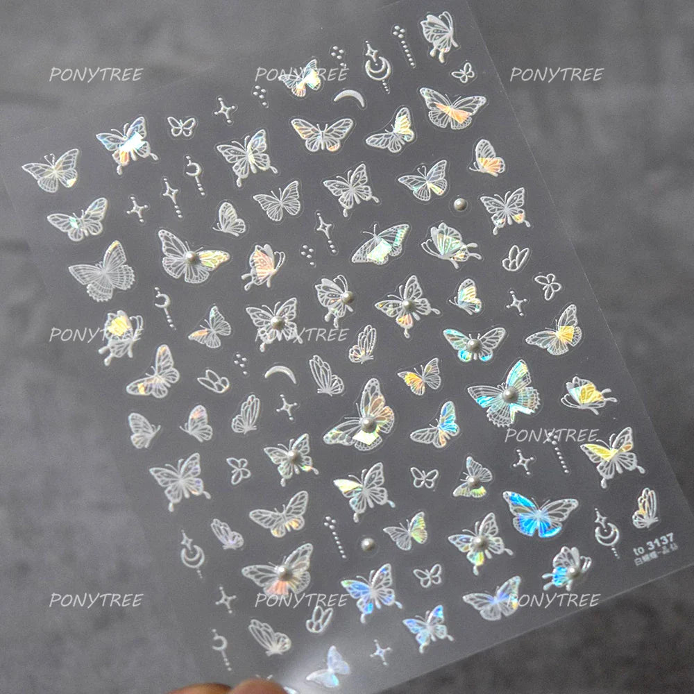 Dreamy Moon Stars Love Heart Butterfly Bowknot Lace Shiny Starburst Ribbon Delicate Adhesive Nail Art Stickers Manicure Decals (Online Order Only)