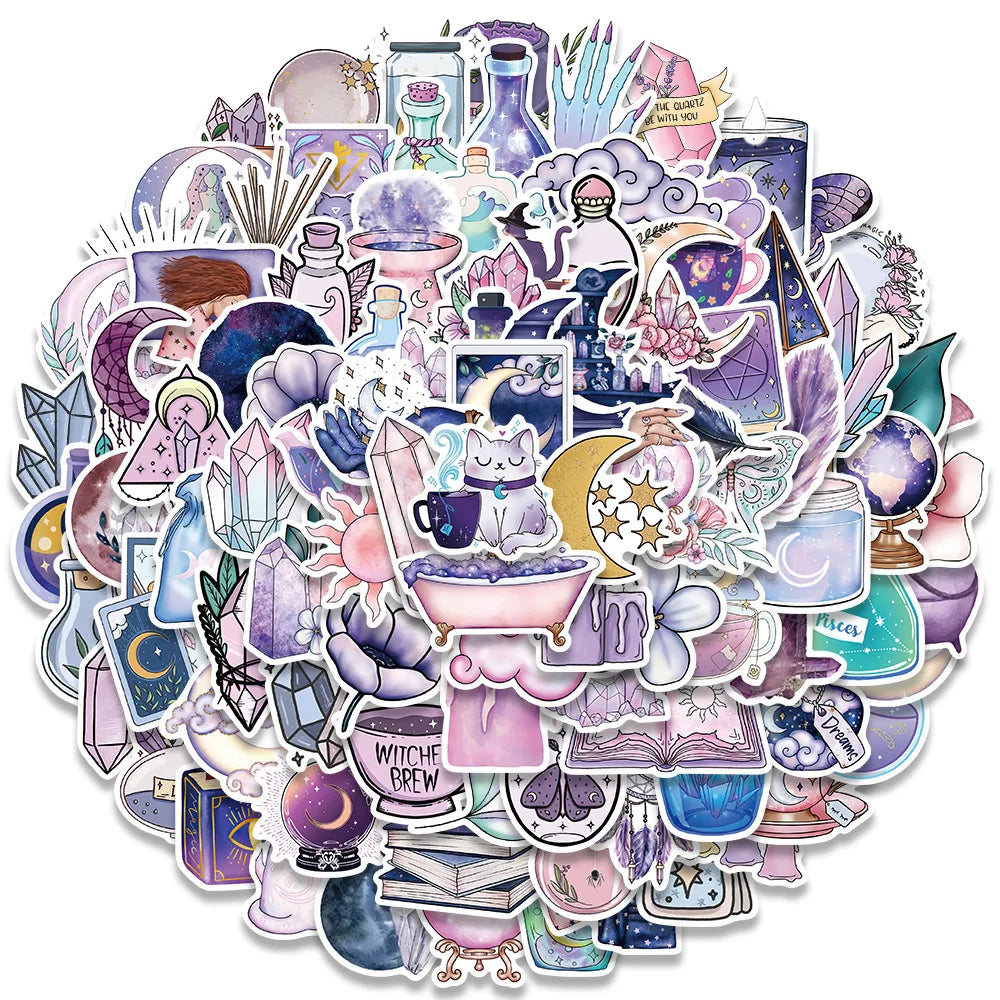 10/30/50/100PCS Graffiti Art Magic Moon Witch Crystal Stickers Aesthetic Decals Decoration DIY Scrapbook Phone Suitcase Car Toys (ONLINE ORDER ONLY)
