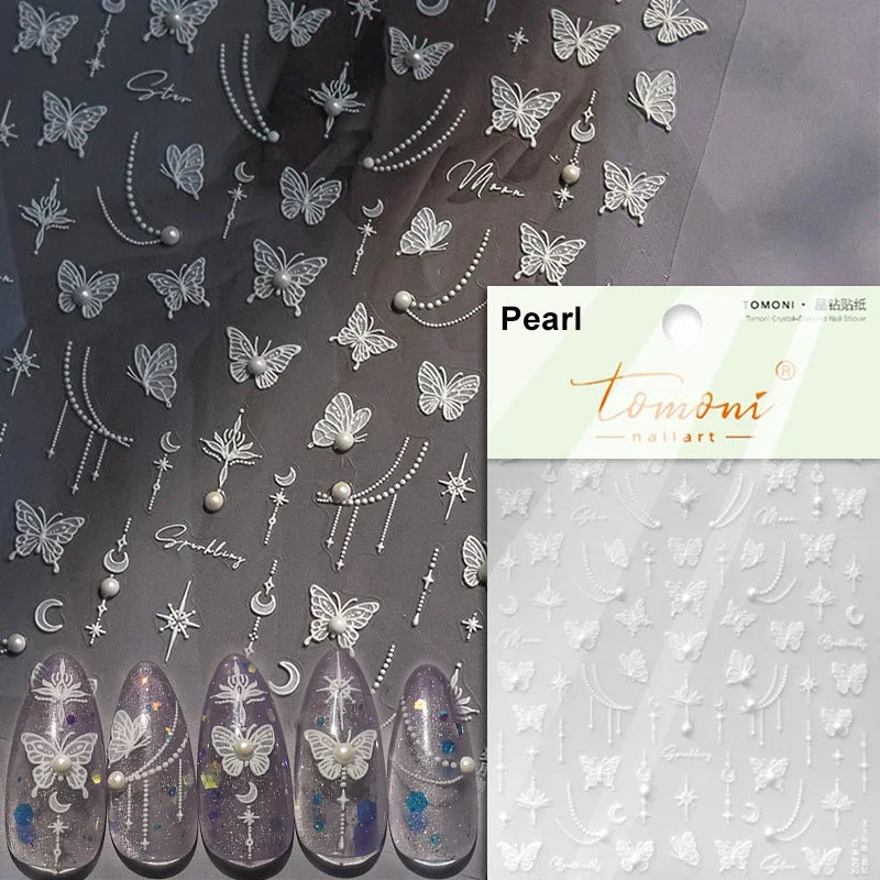 Dreamy Moon Star Cloud Butterfly Starrylight Rhinestone 5D Soft Embossed Relief Nail Art Sticker 3D Decal Decoration Manicure (ONLINE ORDER ONLY)