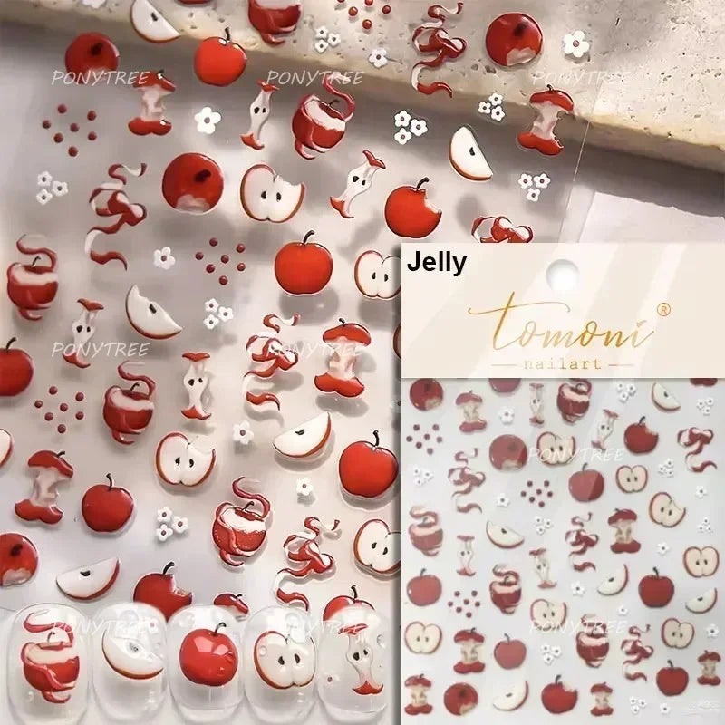Colored Shiny Jelly Claw Paw Pudding Dessert Cherry Bowknot Cake Bow Tie Drink Food Love Heart Nail Art Sticker Manicure Decal (ONLINE ORDER ONLY)