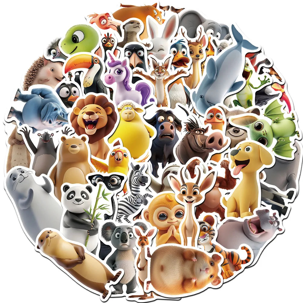 Cute 3D Animal Stickers for Laptop, Luggage, Car, Fridge, DIY Vinyl (10/30/50 Pcs) (Online Order Only)