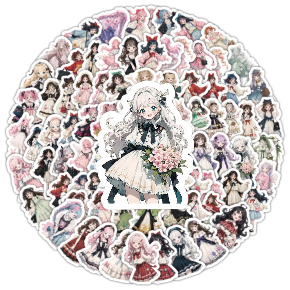 Lolita Girl Stickers Pack - Cute Cartoon Decals for Scrapbook, Laptop, Phone, Guitar, Car, Bike, Skateboard (ONLINE ORDER ONLY)