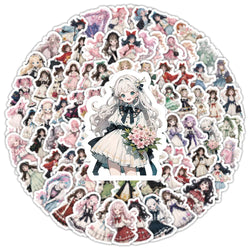 Lolita Girl Stickers Pack - Cute Cartoon Decals for Scrapbook, Laptop, Phone, Guitar, Car, Bike, Skateboard (ONLINE ORDER ONLY)