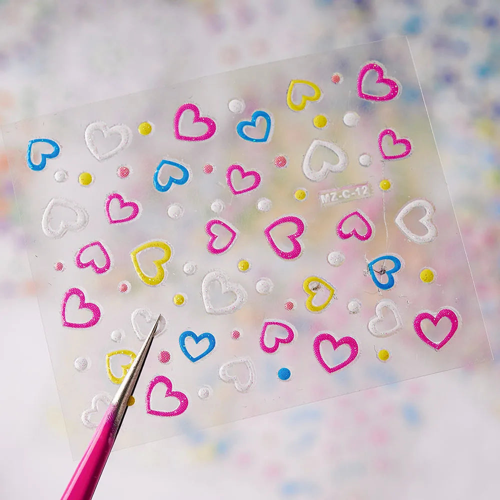 30 Sheet 3D Flower Nail Stickers Decals 6.5*5cm Transparent White Floral Leaf Butterflies Heart Nail Art Adhesive Strip Supplies (ONLINE ORDER ONLY)