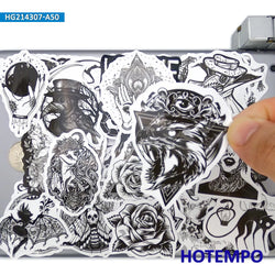 20/30/50Pieces, Gothic Stickers, Witch Skull Demon Monster, Black White Retro Art, for DIY Creative Decoration, Funny Sticker (Online Order Only)
