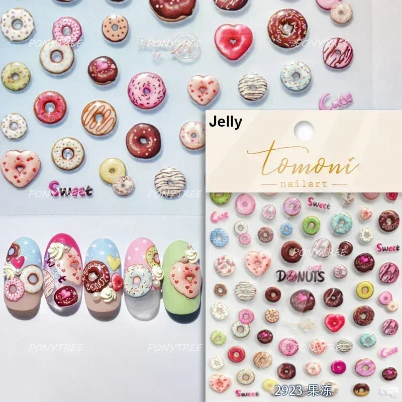 Colored Shiny Jelly Claw Paw Pudding Dessert Cherry Bowknot Cake Bow Tie Drink Food Love Heart Nail Art Sticker Manicure Decal (ONLINE ORDER ONLY)