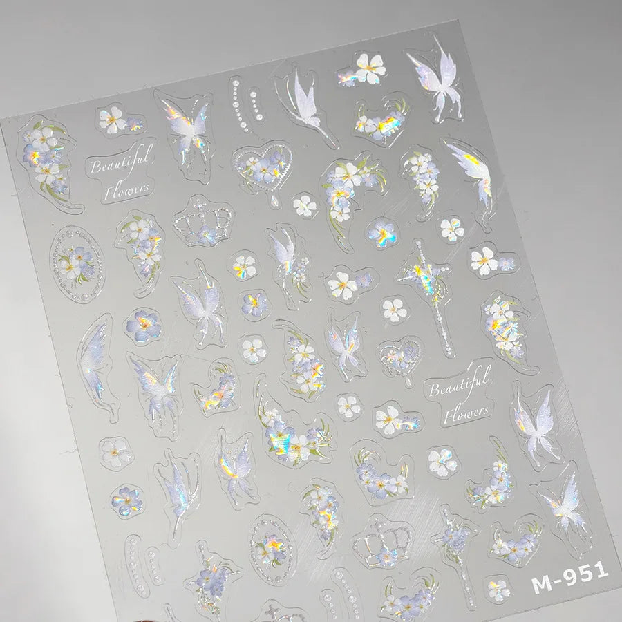 Pretty White Butterfly Flower Wreath Love Heart Crown Corsage Corolla Garland Delicate Adhesive Nail Art Sticker Manicure Decals (ONLINE ORDER ONLY)