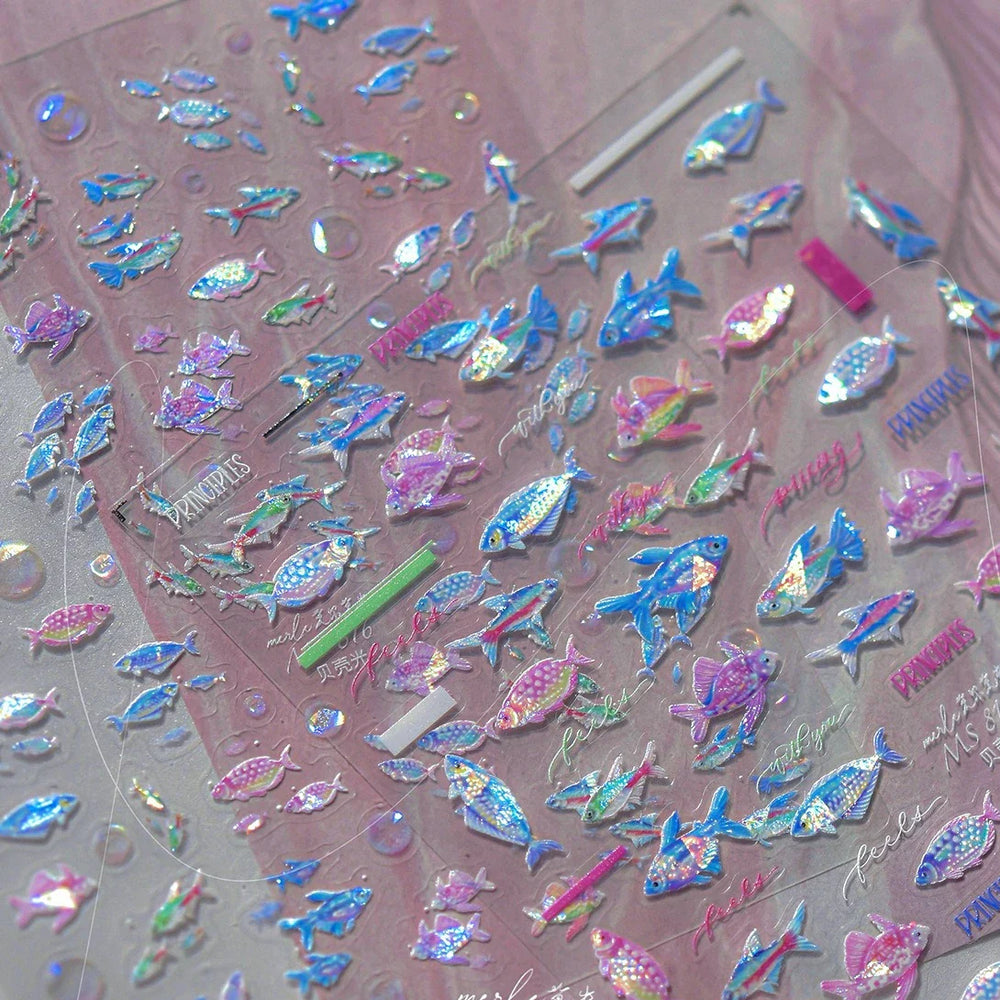 Deep Sea Animal Fish Shoal of Fish Whale Coral Dolphin Summer Beach Cute Jellyfish Bubble Bathyal Fauna Nail Art Stickers Decals (ONLINE ORDER ONLY)