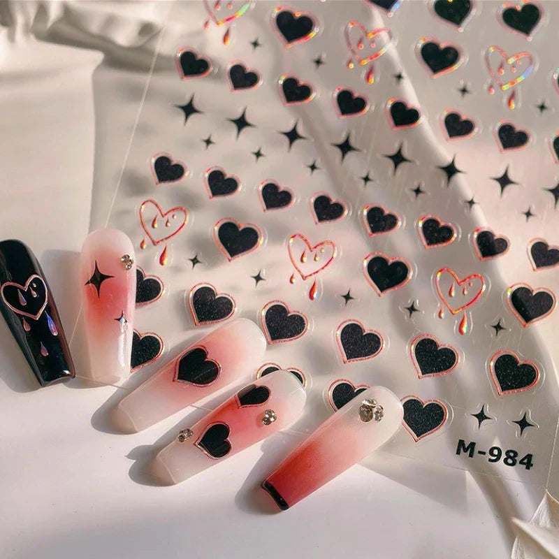 Black Punk Star Heart Laser Stroke Dark Wind Sexy Water Droplet Delicate Adhesive Nail Art Decorations Stickers Manicure Decals (ONLINE ORDER ONLY)