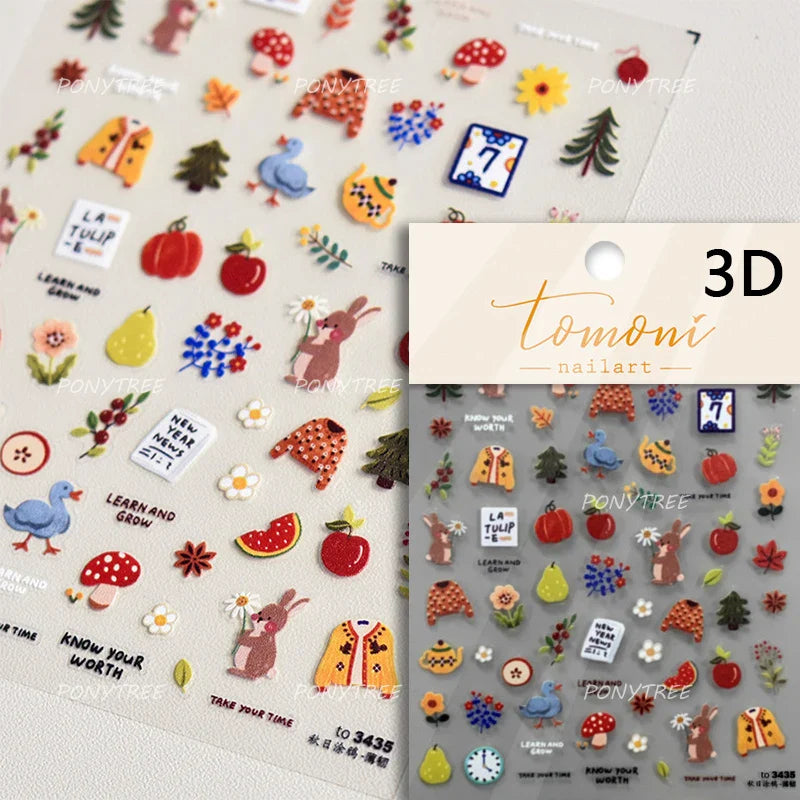 Rabbit Bunny Moon Flower Lantern Peach Blossom Star Bowknot Self Adhesive Nail Art Stickers Rhinestone Delicate Manicure Decals (ONLINE ORDER ONLY)