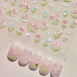 Cute  Pink Blue Nature Tulip Star Heart Butterfly Peach Blossom Jelly Embossed Relief Adhesive Nail Art Stickers Manicure Decals (ONLINE ORDER ONLY)