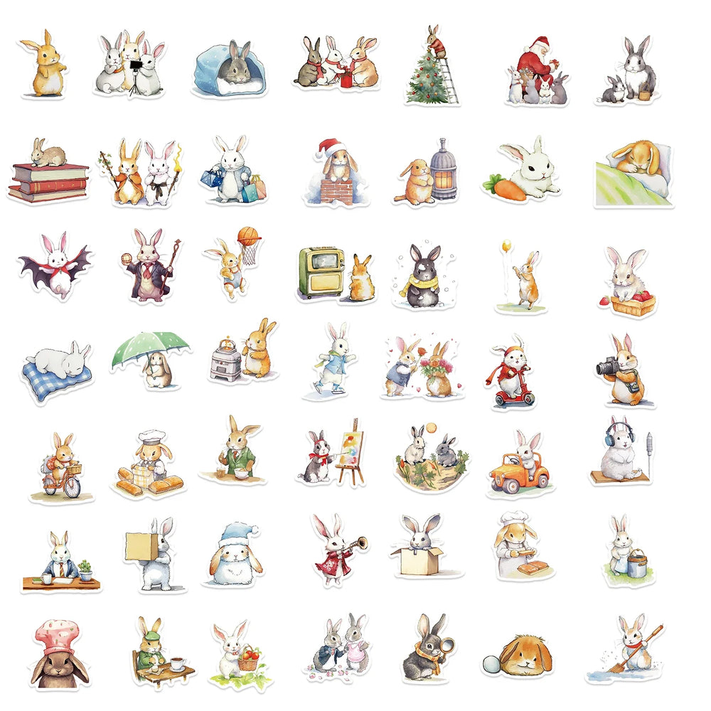 50pcs Retro Cute Cartoon Animal Bunny Rabbit Stickers For Luggage Laptop Water Bottle Phone Waterproof Graffiti Vinyl Decals (ONLINE ORDER ONLY)