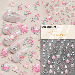 Mountain Flower Peach Blossom Vibrant Flowers Green Leaves Antique Chic Self Adhesive Nail Art Stickers Spring 3D Manicure Decal (ONLINE ORDER ONLY)