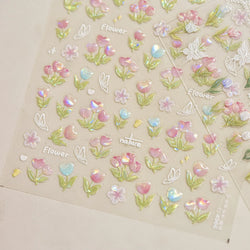 Cute  Pink Blue Nature Tulip Star Heart Butterfly Peach Blossom Jelly Embossed Relief Adhesive Nail Art Stickers Manicure Decals (ONLINE ORDER ONLY)