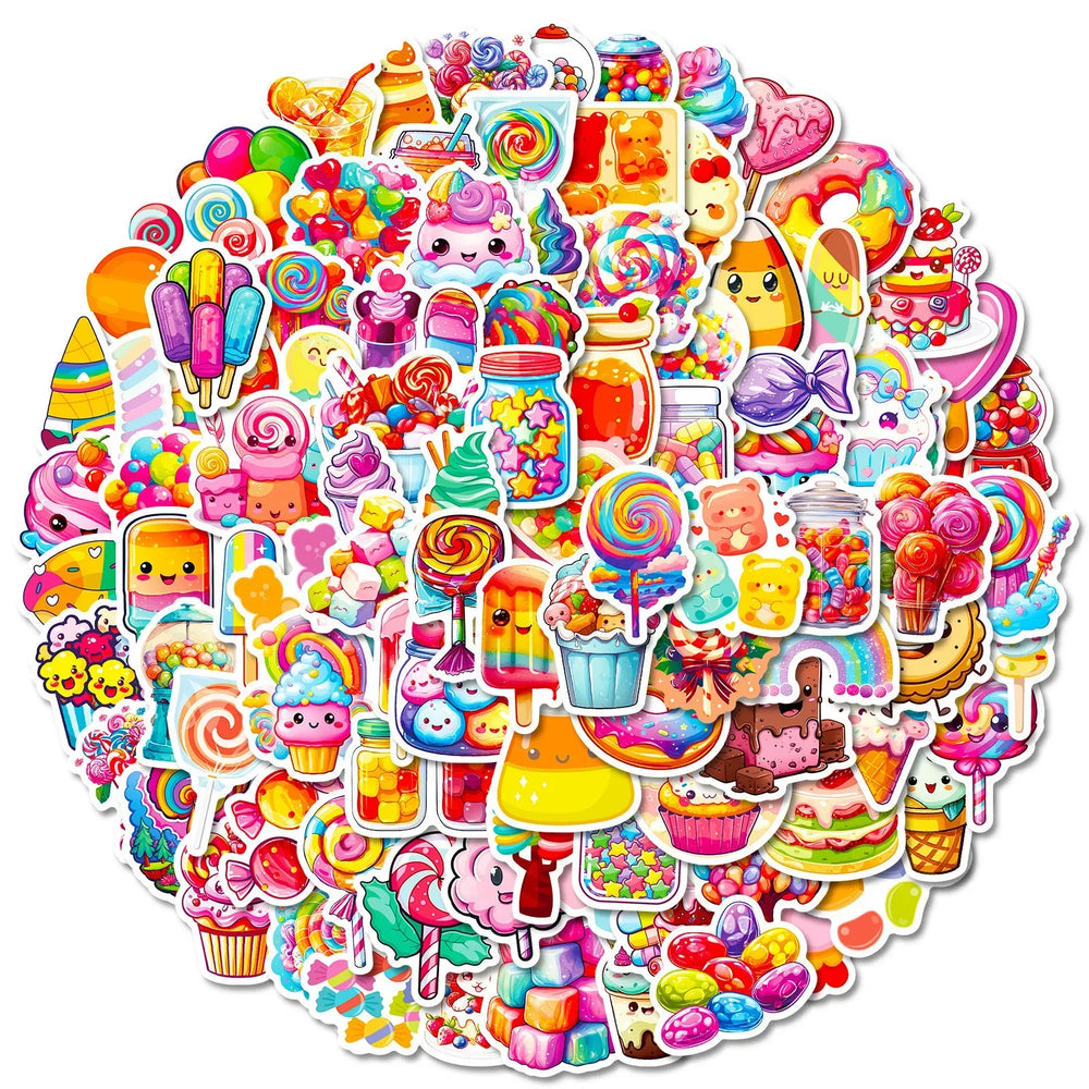 10/50/100pcs Cute Rainbow Candy Colorful Dessert Decoration Stickers Aesthetic Scrapbooking Car Guitar Waterproof Vinyl Sticker (Online Order Only)