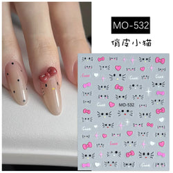 Lovely Cartoon Halo Dyeing Cat Bowkbot Paw Kitten Star Love Charming Self Adhesive Nail Art Sticker Cute Animals Manicure Decal (ONLINE ORDER ONLY)