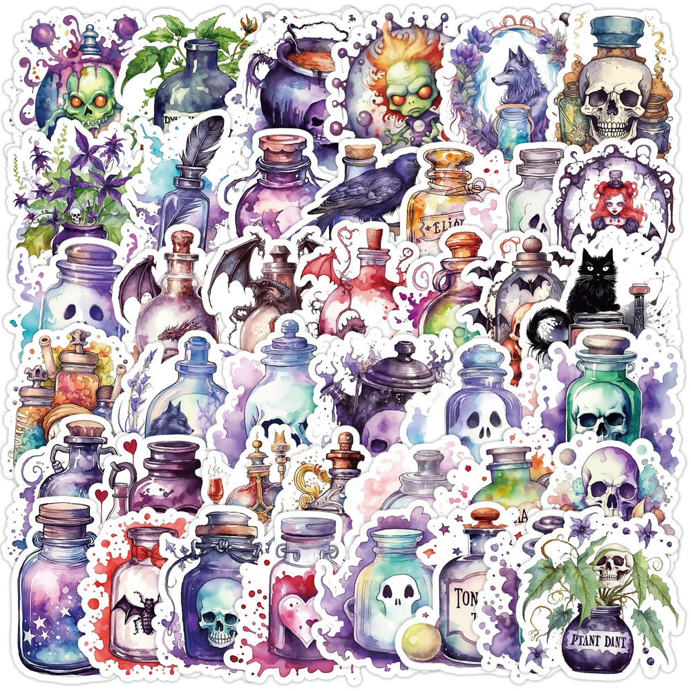 Cartoon Magic Potion Skull Stickers PVC Waterproof Skateboard Notebook Graffiti Toy (ONLINE ORDER ONLY)