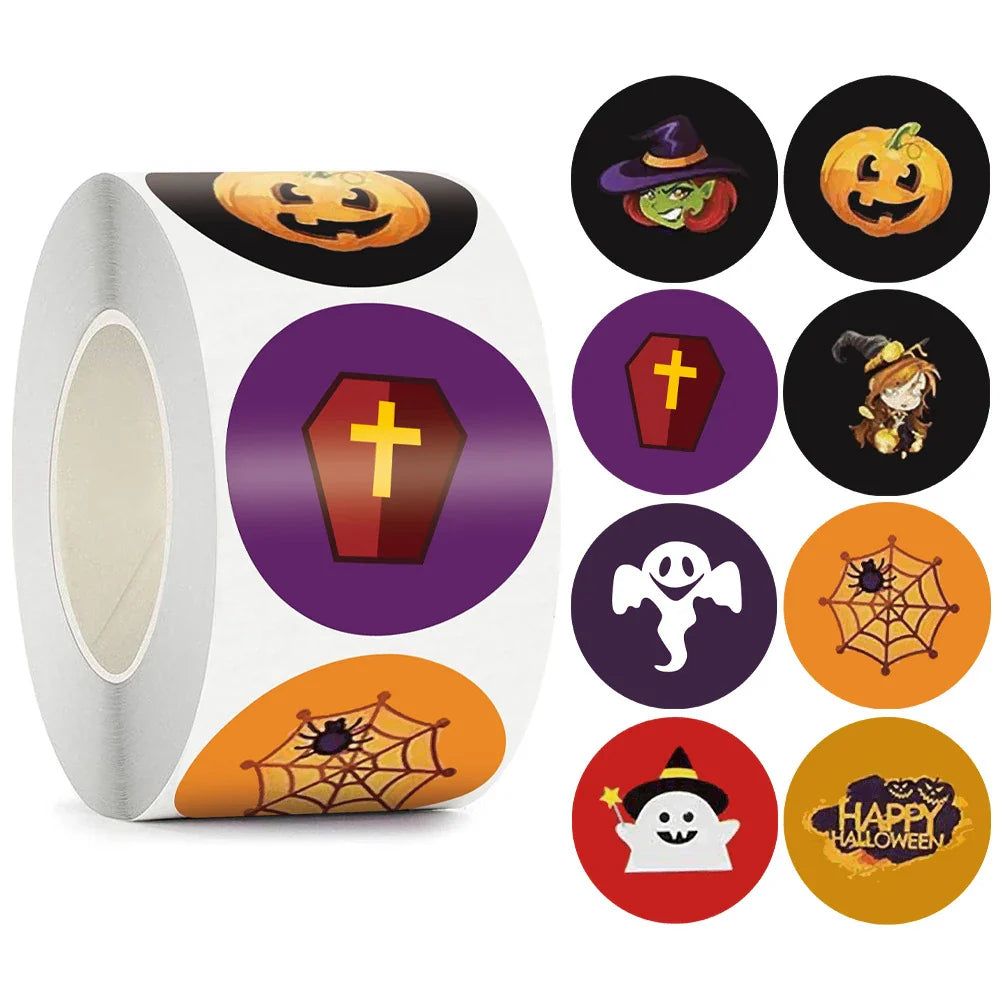 500pcs/roll Halloween Sticker Ghost Labels Gift Candy Bags Seal Stickers Halloween DIY Package Paper Sticker Party Decoration (Online Order Only)