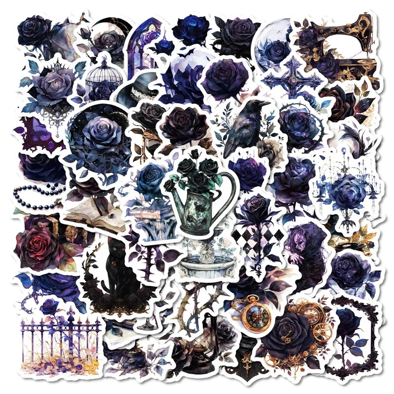 10/30/50PCS Dark Purple Rose Sticky PVC Sticker Aesthetic Children's Stationery DIY Decoration Scrapbooking School Supplies (ONLINE ORDER ONLY)