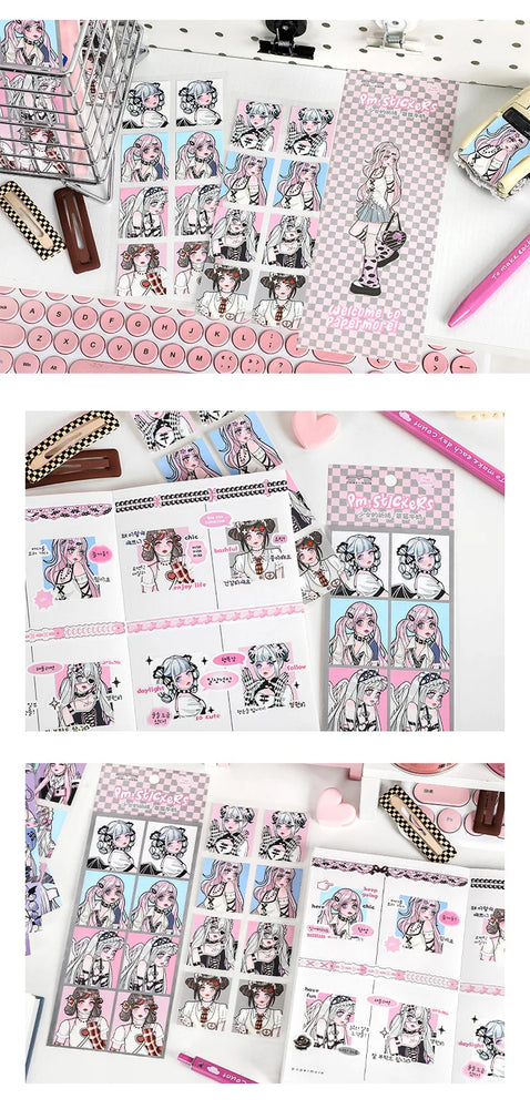 2pcs Ins Korean Style Anime Girl Scrapbooking Stickers Collage Diary Journal DIY Craft Aesthetics Decorative Stickers Stationery (ONLINE ORDER ONLY)