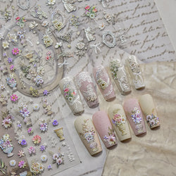 European Garden Angel Wing White Rose Flower Bed Vase Lace Bowknot Statue Adhesive Nail Art Decoration Sticker Manicure Decals (ONLINE ORDER ONLY)