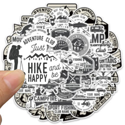 50Pcs Black and White Outdoor Sports Stickers Classic Car Motorcycle Skateboard Phone Laptop Adventure Stickers Wholesale (ONLINE ORDER ONLY)