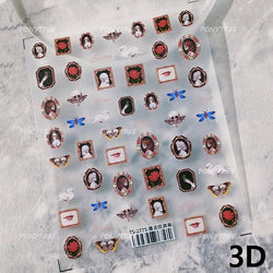 Retro Red Butterfly Snake Rose Flower Evil Eyes Gothic Architecture Cross Dark Self Adhesive Nail Art Stickers Manicure Decals (ONLINE ORDER ONLY)