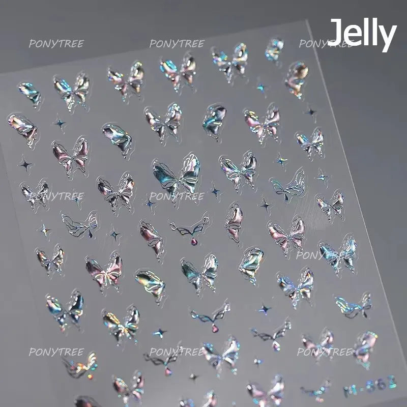 Green Blue Glass Butterfly Lily Flowers Star Line Water Droplet Charming Shiny Self Adhesive Nail Art Stickers Manicure Decals (ONLINE ORDER ONLY)