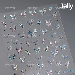 Green Blue Glass Butterfly Lily Flowers Star Line Water Droplet Charming Shiny Self Adhesive Nail Art Stickers Manicure Decals (ONLINE ORDER ONLY)