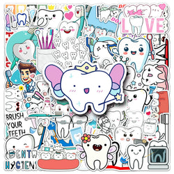 Teeth Care Cartoon Stickers: Oral Health, Funny Graffiti, DIY Decoration for Laptop, Phone, Guitar, Bike (10/30/50pcs) (Online Order Only)