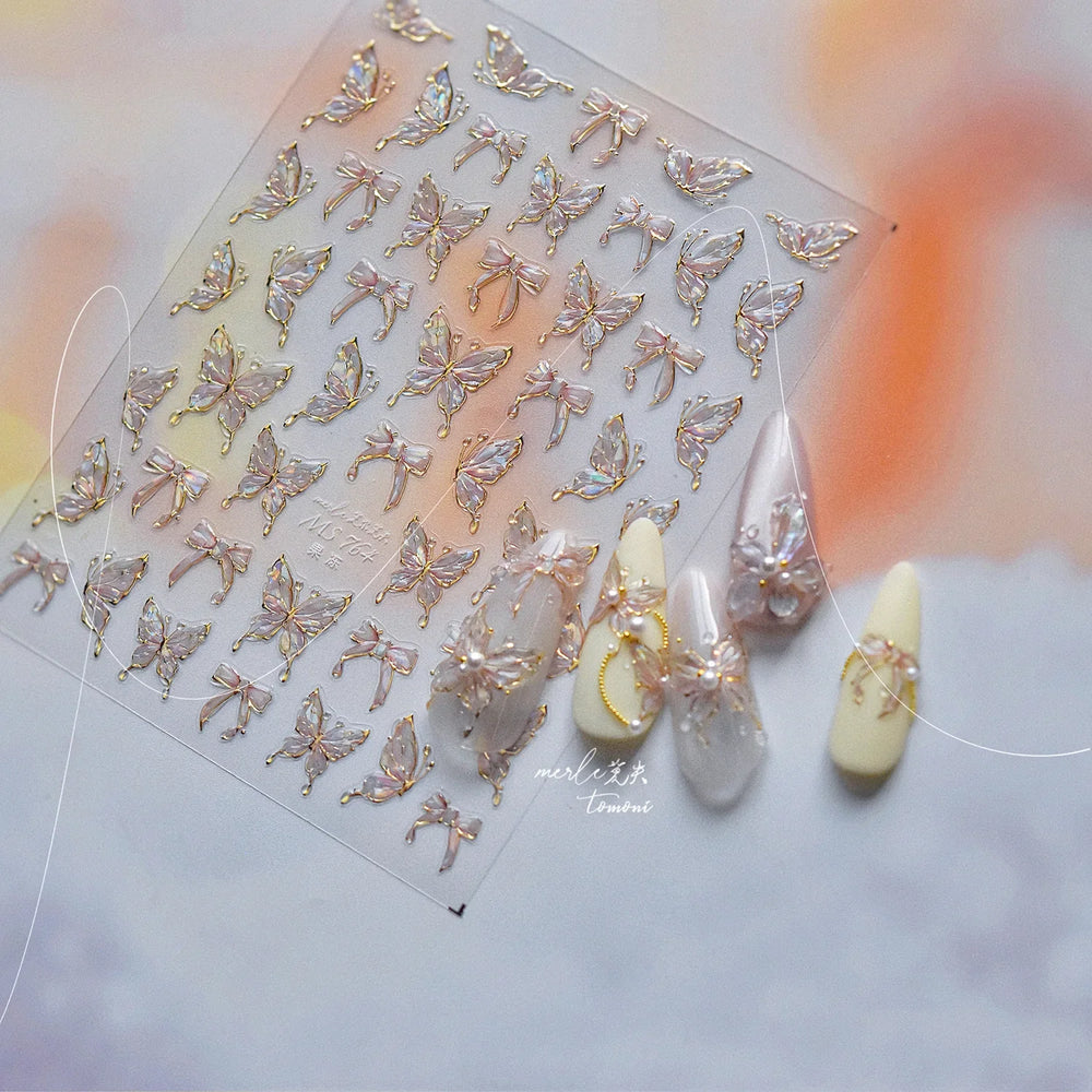 Cute Jelly Bowknot Butterfly Chic Animals Ribbon Tie Shine 3D Fantasy Nail Art Decorations Stickers DIY Dreamy Manicure Decals (Online Order Only)