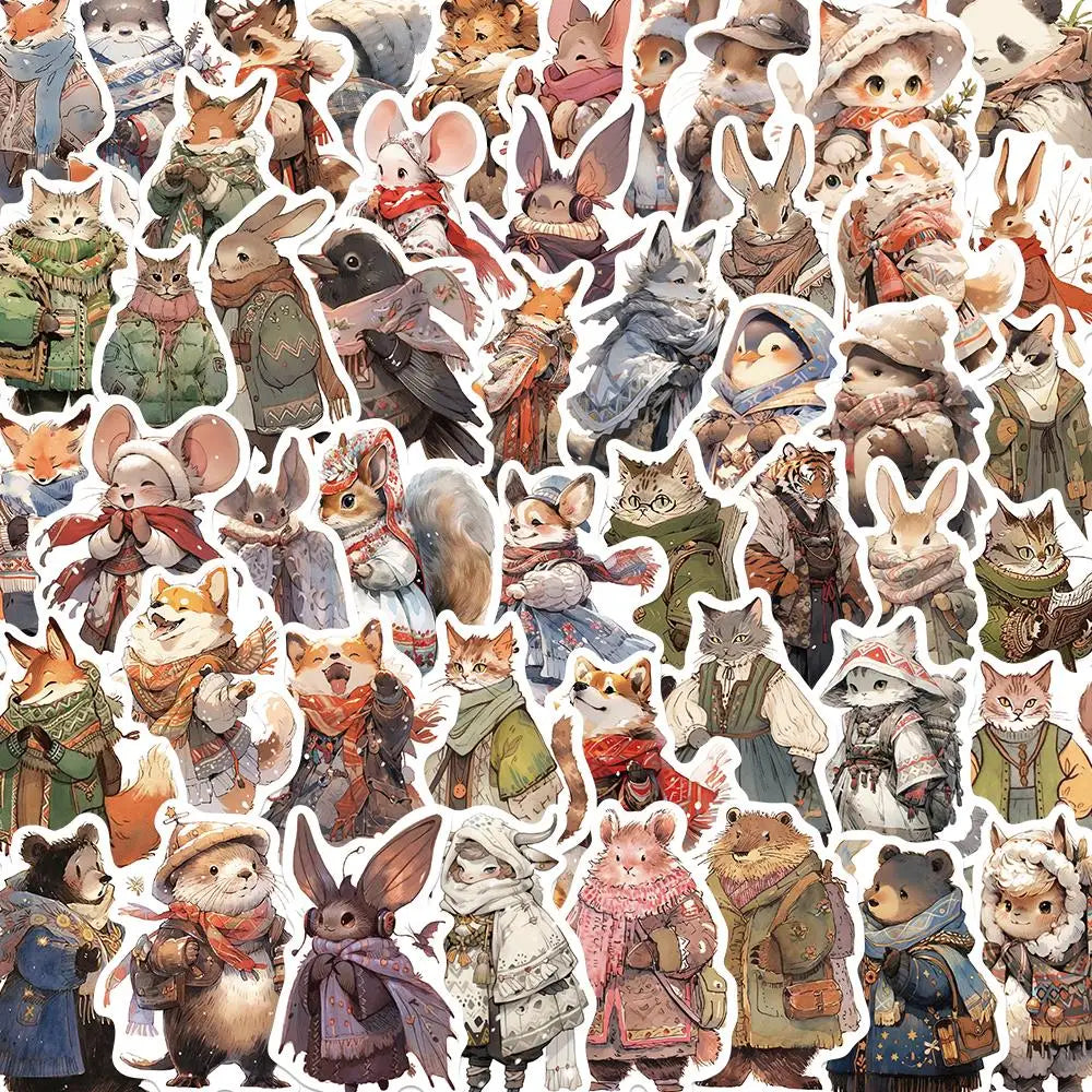 Winter Animal Sticker Set: PVC Vintage Art for Phone, Laptop, Guitar, DIY Decal (Online Order Only)