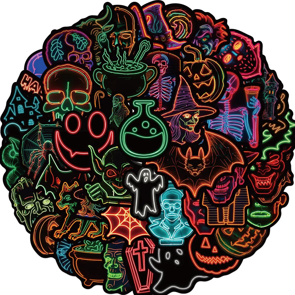 10/30/50PCS Cool Horror Monster Neon Light Stickers Graffiti Halloween Decoration Wall Decal DIY Luggage Phone Laptop Bike Toys (ONLINE ORDER ONLY)