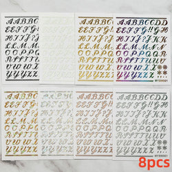 8pcs Gothic Alphabet Design Nail Art Stickers Retro English Letter Nail Art Stickers 3D Self-Adhesive Designs Nail Art Supplies* (Online Order Only)