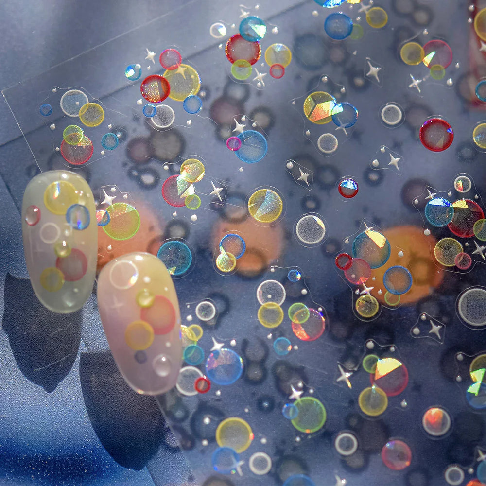 Colorful Bubbles Star Shiny Dreamy Glass Shards Flat 5D Soft Embossed Relief Self Adhesive Nail Art Sticker Chic Manicure Decal (ONLINE ORDER ONLY)
