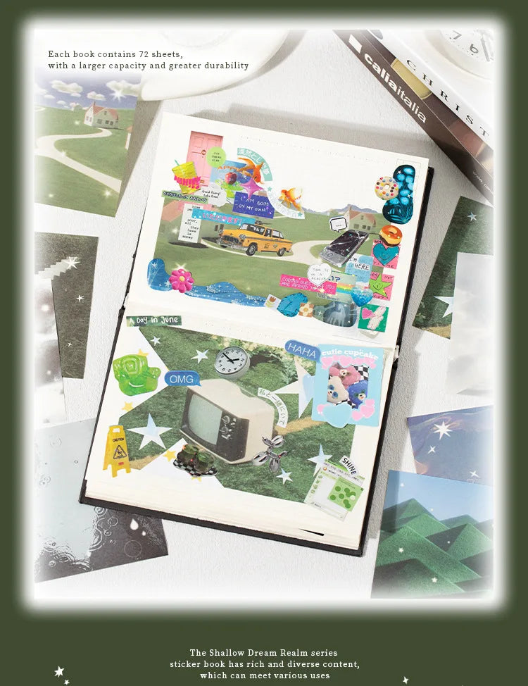 72pages/book Y2K Style Retro Cute Cut Film Sticker Book Planner Journal Handbook Scrapbooking Kawaii Decoration Sticker Gift (ONLINE ORDER ONLY)