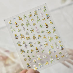 Oil Painting Style Rose Camellia Flower Vase Romantic Candle Holder Bowknot Embossed Adhesive Nail Art Stickers Manicure Decals (ONLINE ORDER ONLY)